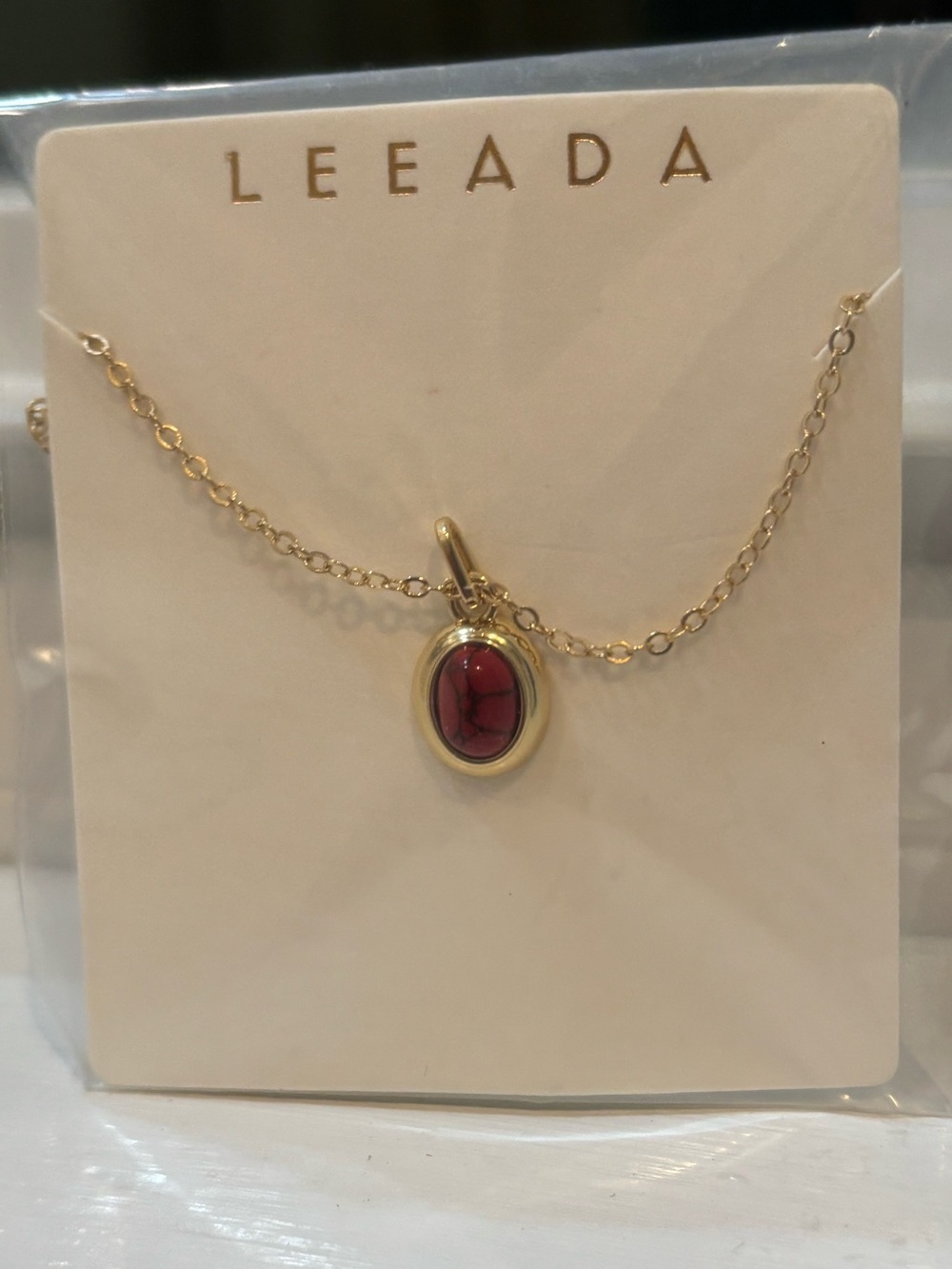 Leeada Gold Necklace with Red Stone Pendant